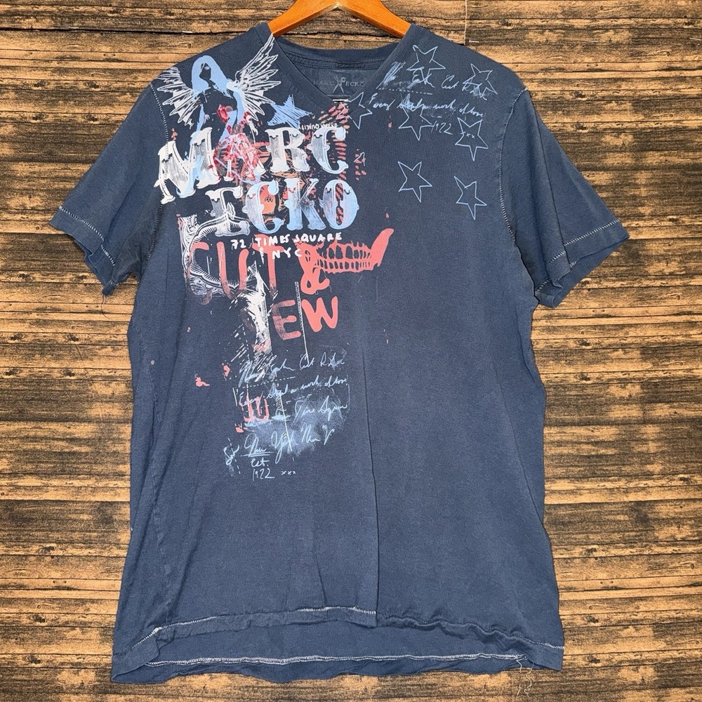 Marc Ecko Cut & Sew Single Stitch Graffiti Anarchy Graphic Tee Y2K Black Men's L